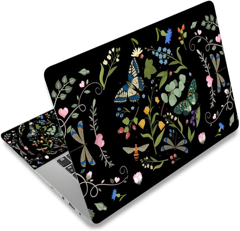Lauspuck 13" 13.3" 14" 15" 15.4" 15.6 Inches Laptop Skin Sticker Netbook Decal Vinyl Reusable Notebook Art Protector Cover, Personalized Skin, Dragonfly Butterfly Flower - Image 1